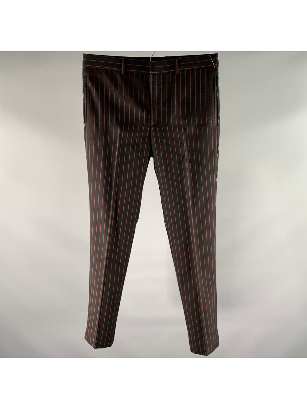 GIVENCHY Size 31 Black Red Grey Pinstripe Wool Straight Dress Pants